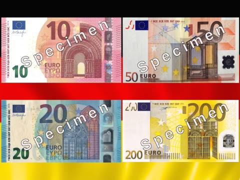 Euro banknotes: value and design of 10, 20, 50, 200 euro notes